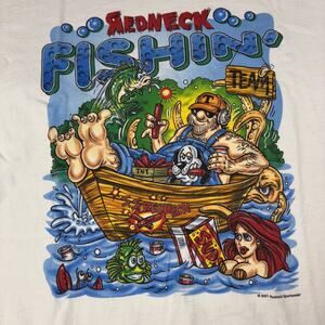 Bi Tate 2001 Redneck Fishing Humor Little Mermaid Large White Colorful Water